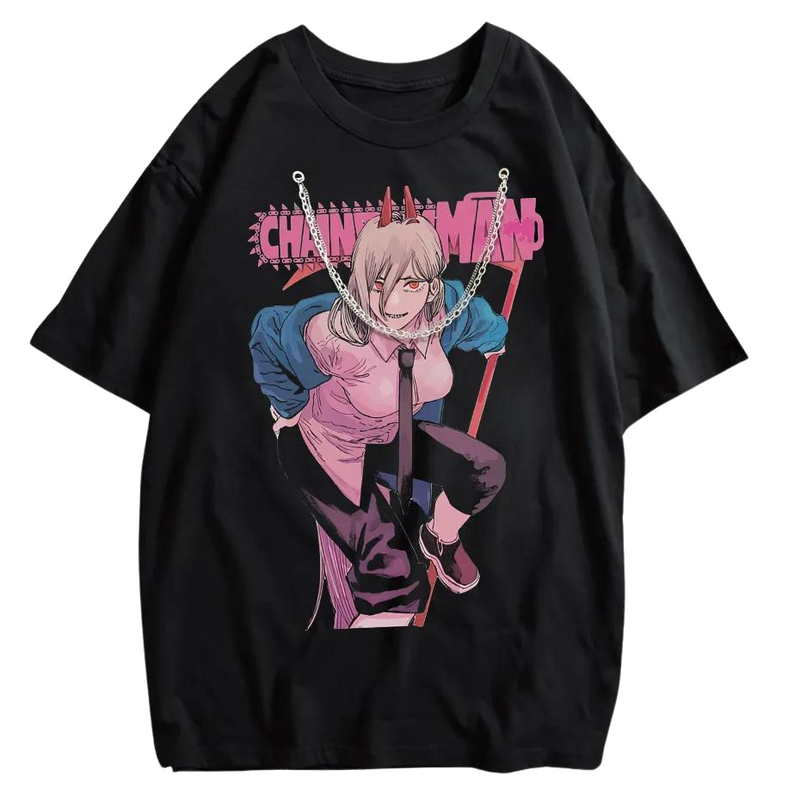 Camiseta - Power Chainsaw Man - Acompanhado com Corrente - Emina Shop Online