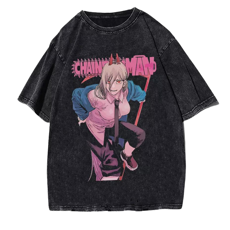 Camiseta - Power Chainsaw Man - Acompanhado com Corrente - Emina Shop Online